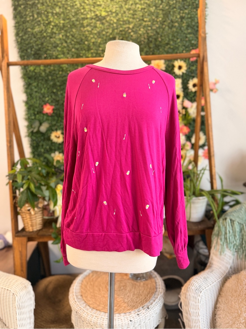G by Giuliana Ice Cream Hot Pink Long Sleeve Pullover with Gold Dot Accents